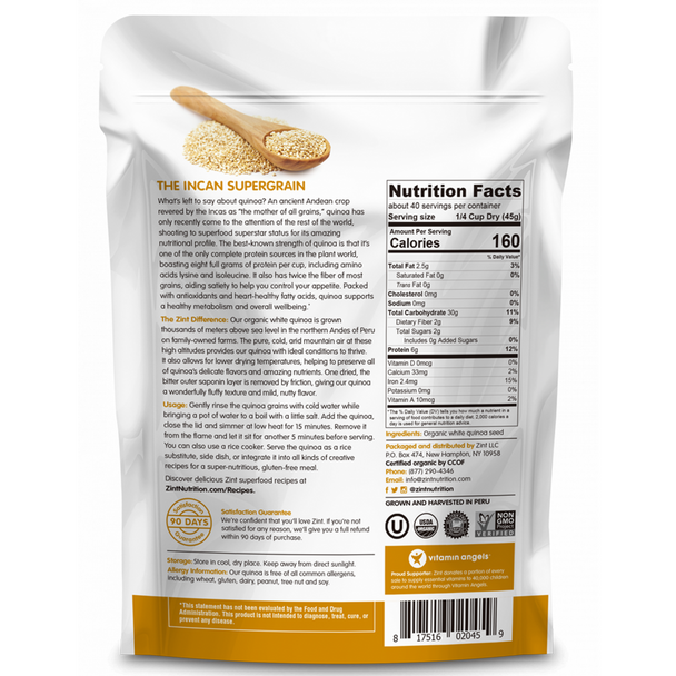 White Quinoa Bag 40 servings By Zint Nutrition