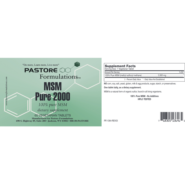 MSM Pure 2000 mg 60 tabs by Pastore Formulations