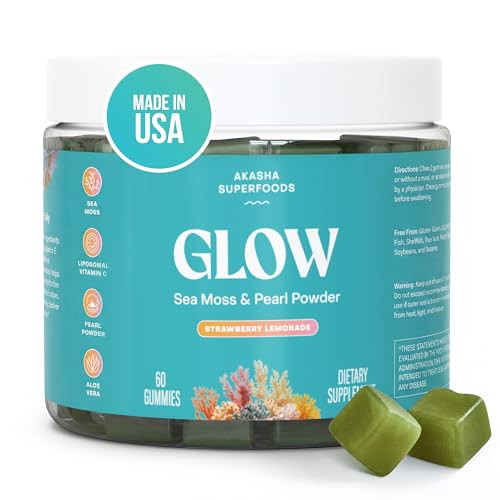 Akasha Superfoods Sea Moss Glow Gummies Hair Skin & Nails Vitamins With 60 Count
