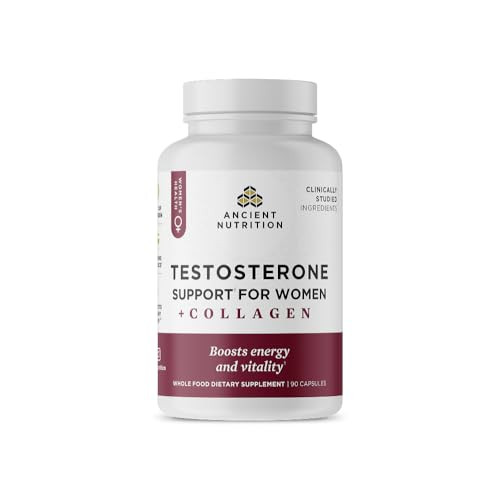 Ancient Nutrition Testosterone Support + Collagen Supplement Hydrolyzed Collagen Peptides Key Clinically 90 Capsules