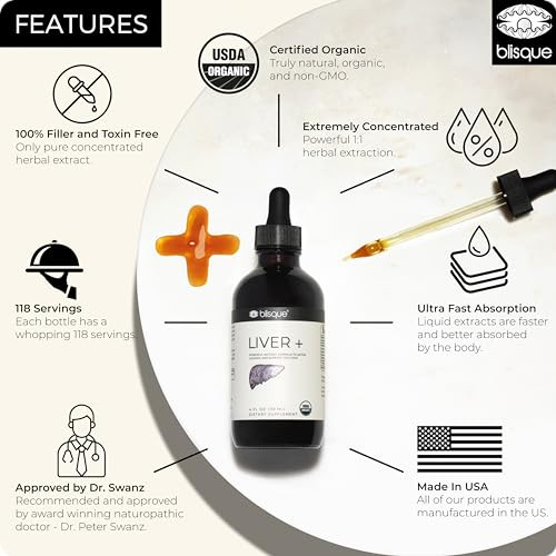 Blisque Organic Liver Support Complex Supplement To Detox Cleanse And Repair 118 Servings 4 Ounce