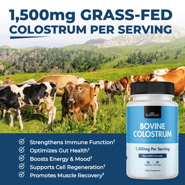 Bioschwartz Colostrum Supplement Extra Strength Per Serving 90 Count 1500Mg