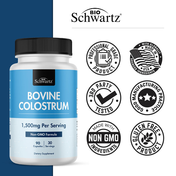 Bioschwartz Colostrum Supplement Extra Strength Per Serving 90 Count 1500Mg