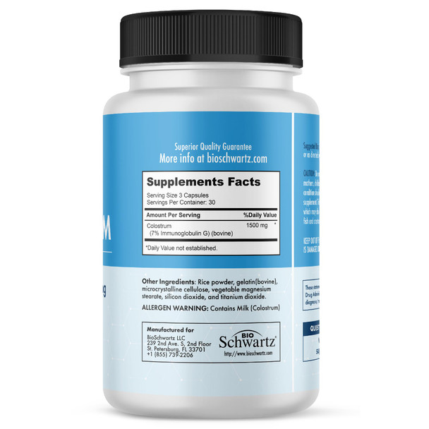 Bioschwartz Colostrum Supplement Extra Strength Per Serving 90 Count 1500Mg