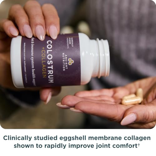 Ancient Nutrition Colostrum Superfood + Collagen Grass Fed Bovine Colostrum Fermented Eggshell 75 Count