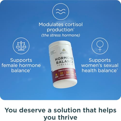 Ancient Nutrition Hormone Balance + Collagen Powder Supplement Hydrolyzed Collagen Peptides Key 25 Servings
