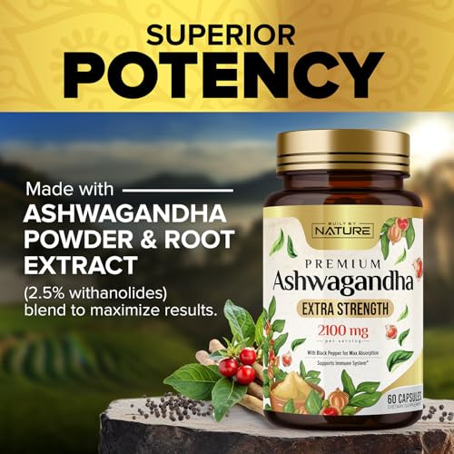 Built By Nature Ashwagandha Extra Strength Stress Relief & Mood Support With Black 60 Capsules 2100Mg
