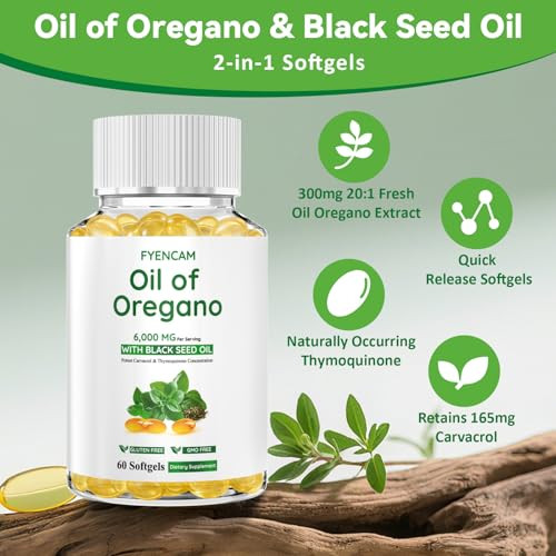 Fyencam Oil Of Oregano With Black Seed Oil Oregano Oil Capsules 120 Softgels 6000Mg