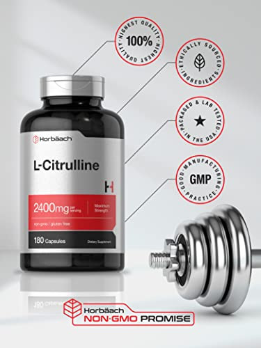 Horbaach L Citrulline Supplement For Men And Women 180 Capsules 2400 Mg