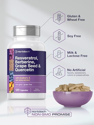 Horbaach Resveratrol Berberine Grape Seed & Quercetin 120 Capsules
