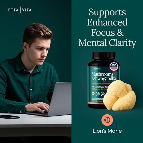 Etta Vita Usda Organic Lions Mane Supplement Capsules With Ashwagandha Chaga Reishi