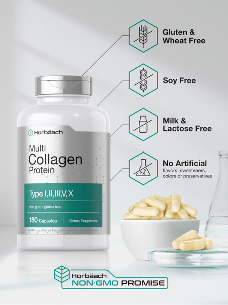 Horbaach Multi Collagen Protein 180 Capsules 2000 Mg