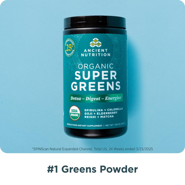 Ancient Nutrition Super Greens Powder Organic Superfood Powder With Probiotics Made With 25 Servings 705Oz