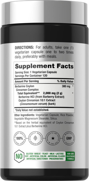 Horbaach Berberine With Ceylon Cinnamon 120 Veggie Capsules