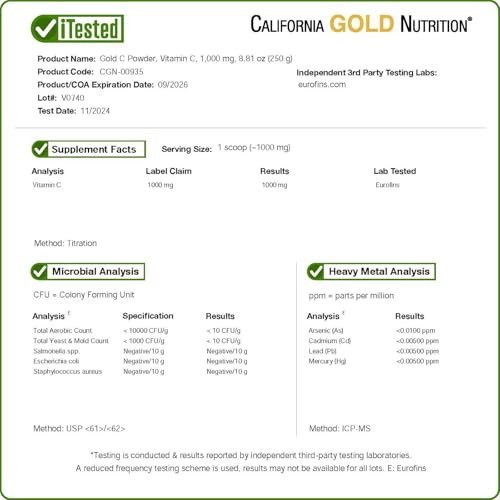 California Gold Nutrition C Powder Usp Grade Vitamin C Powder 881 Oz 1000 Mg