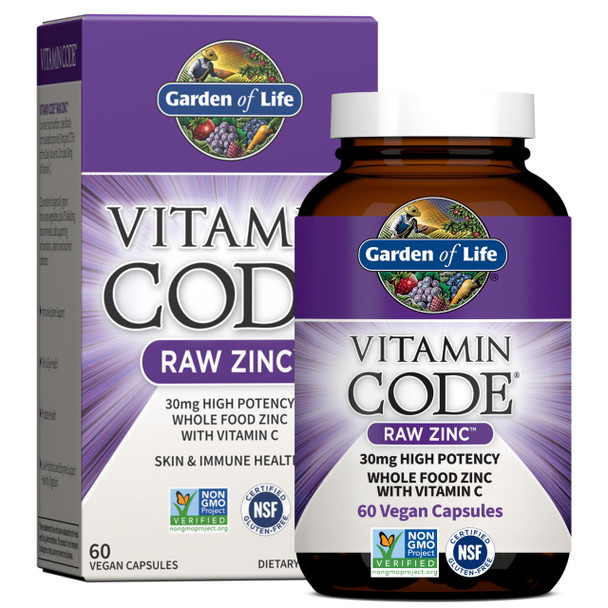 Garden Of Life Zinc Supplements High Potency Raw Zinc And Vitamin C Multimineral 30Mg
