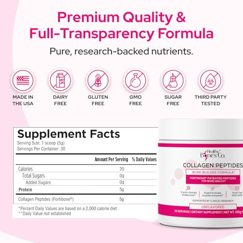 Healthy Bones Co Fortibone Collagen Peptides Essential Bone Builder Hydrolyzed Collagen Powder For 30 Servings