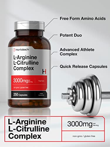 Horbaach L Arginine L Citrulline Complex 250 Capsules 3000Mg