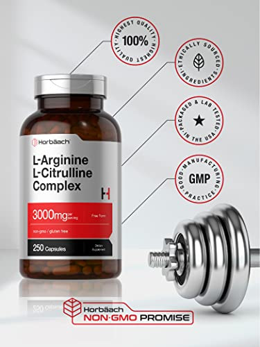 Horbaach L Arginine L Citrulline Complex 250 Capsules 3000Mg