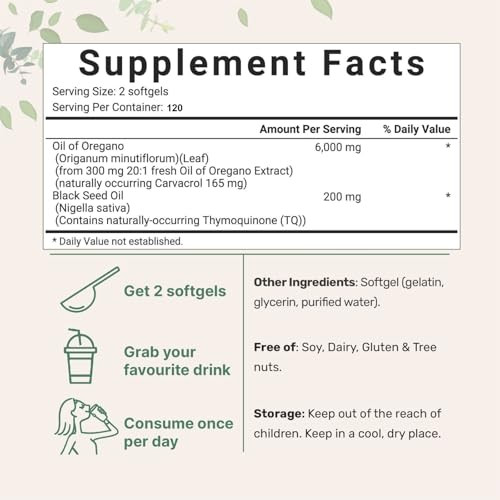 Healthyfinds Oil Of Oregano Softgels Oregano Oil Capsules Organic 2 In 1 With 120 Count 6000Mg