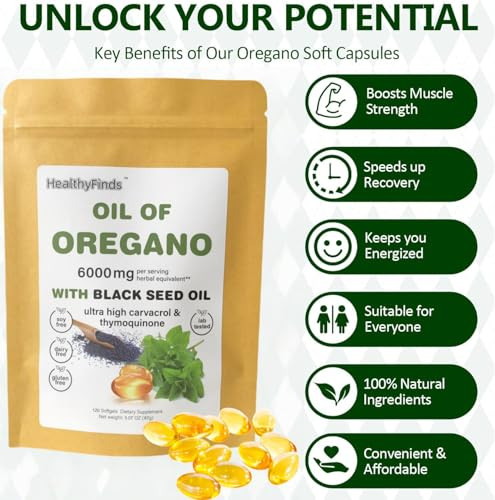 Healthyfinds Oil Of Oregano Softgels Oregano Oil Capsules Organic 2 In 1 With 120 Count 6000Mg