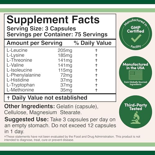 Double Wood Supplements Essential Amino Acids 225 Capsules 1 Gram