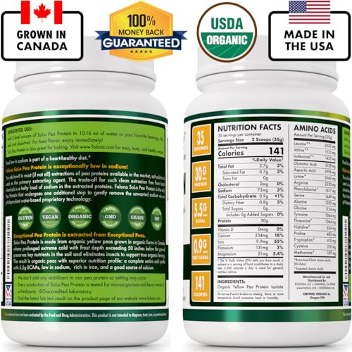 Folona Solo Organic Pea Protein Isolate Low In Sodium Canada Grown
