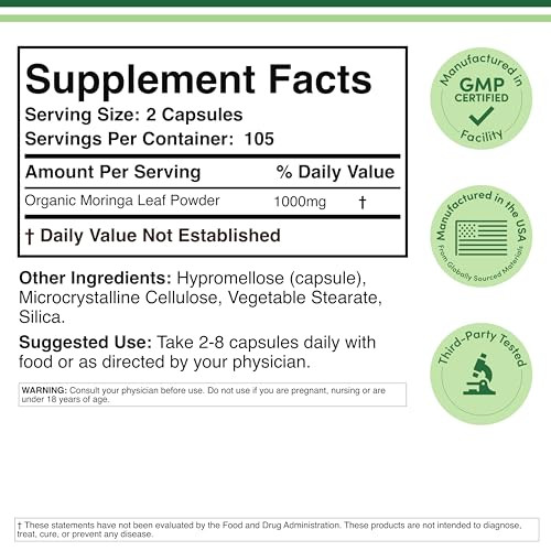 Double Wood Supplements Dws Organic Moringa Capsules 1000Mg