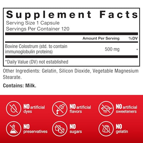 Force Factor Bovine Colostrum Capsules Supplement 120 Capsules