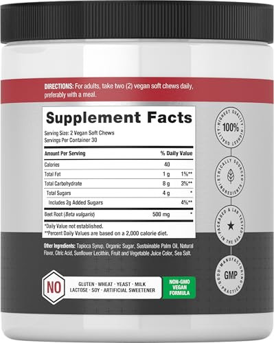 Horbaach Nitric Oxide Beet Root Soft Chews 60 Count