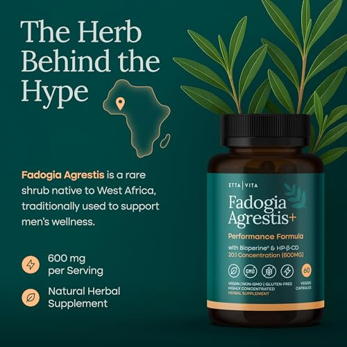 Etta Vita Organic Fadogia Agrestis For Natural Test Support (2X More Pure 60Ct 600Mg