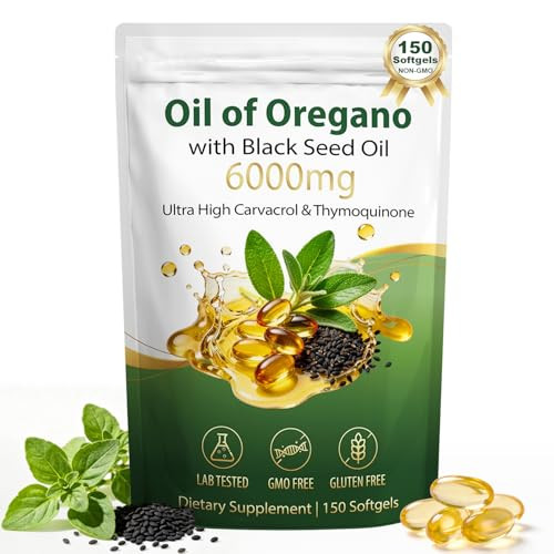 Gomerton Oil Of Oregano With Black Seed Oil Softgels 150 Count 6000Mg