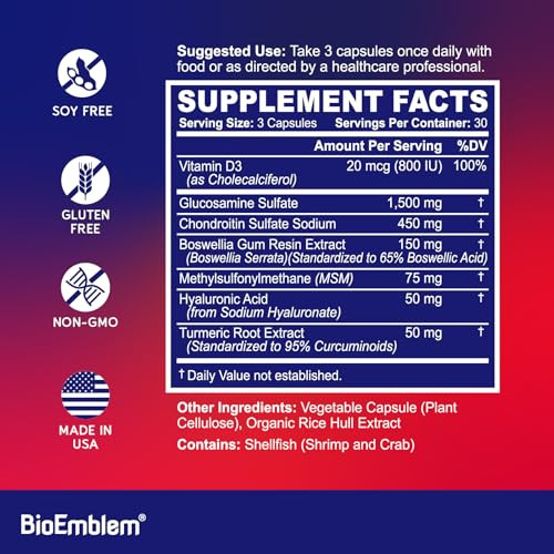 Bioemblem Glucosamine Sulfate With Chondroitin & Msm Joint Support Supplement With 90 Caps 1500Mg