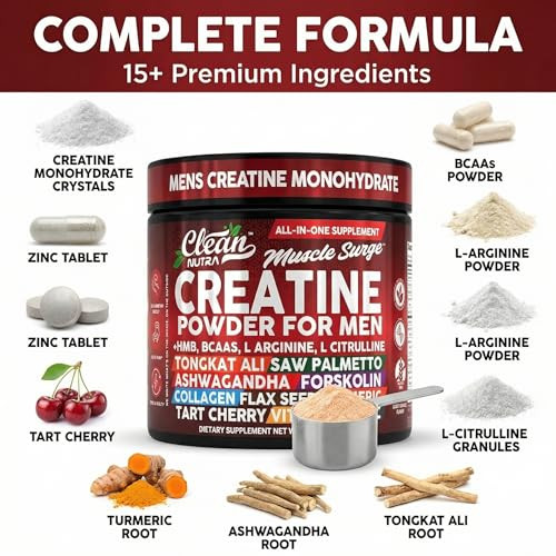 Clean Nutraceuticals Nutra Creatine Powder For Men + Hmb Bcaa L Arginine