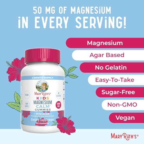Maryruth's Kids Magnesium Calm Gummies (Hibiscus) & Vitamin K2+D (Peach Mango 3 Gummies
