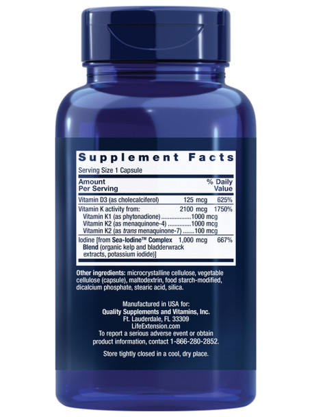 Life Extension Vitamins D And K With Sea Iodine Vitamin D3 Vitamin K1 60 Capsules