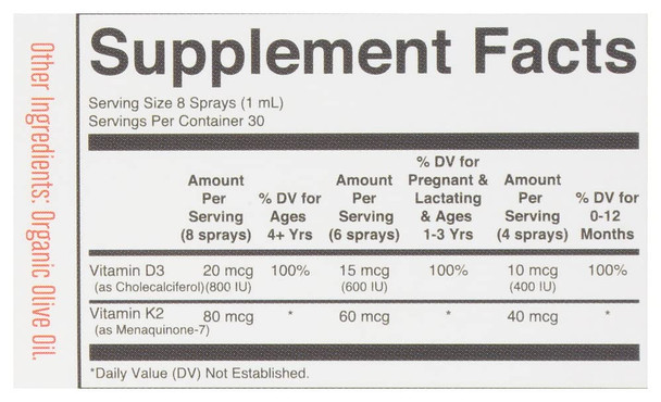 Maryruth's Mary Ruth's Vitamin D3 Plus K2 Spray Unflavored Organic 1 Fl Oz