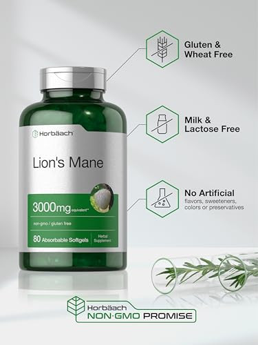 Horbaach Lions Mane Mushroom Supplement 80 Softgel
