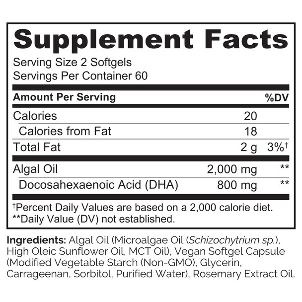 Naturelo Vegan Dha Vegan Omega 3 Supplement Supports Brain/Heart/Eye Health Complements 120 Softgels