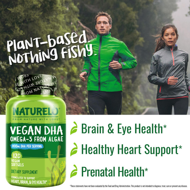 Naturelo Vegan Dha Vegan Omega 3 Supplement Supports Brain/Heart/Eye Health Complements 120 Softgels