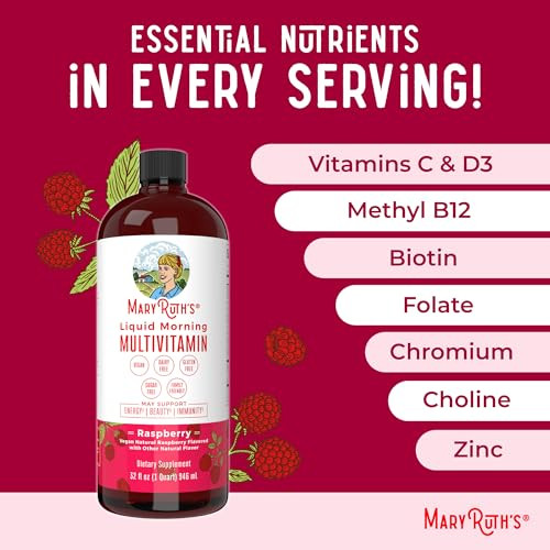 Maryruth's Liquid Morning Multivitamin Raspberry & Iron Liquid Supplement (Berry) 32Oz