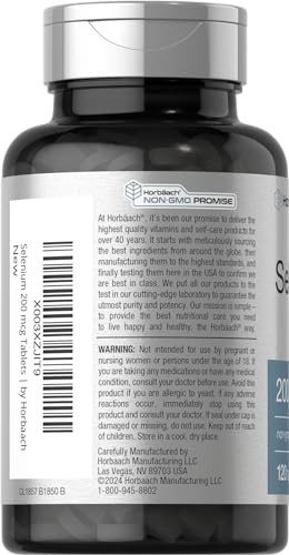 Horbaach Selenium Supplement For Women & Men 120 Tablets 200Mcg