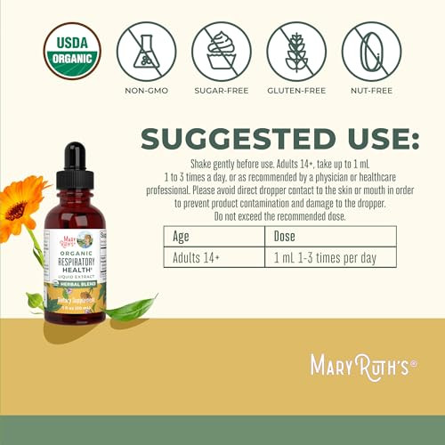 Maryruth's Organics Usda Organic Respiratory Health Liquid Drops With Mullein Leaf 1 Fl Oz