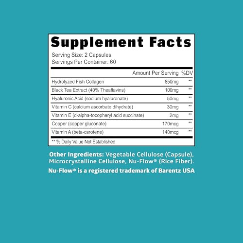 Number One Nutrition Hydrolyzed Marine Collagen With Hyaluronic Acid Vitamin C Theaflavin And 120 Veg Caps