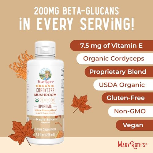 Maryruth's Organics Mushroom Liposomals: Turkey Tail (Chocolate Fudge) & Cordyceps (Maple