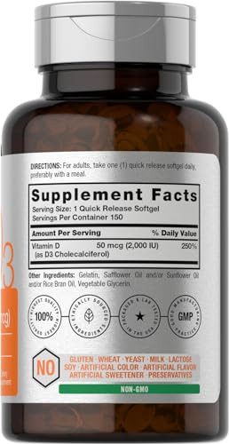 Horbaach Vitamin D3 Softgels 150 Count 2000Iu