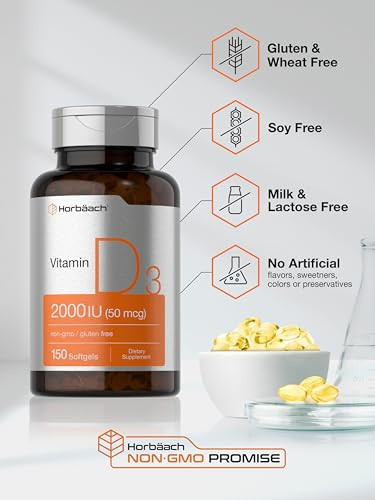 Horbaach Vitamin D3 Softgels 150 Count 2000Iu