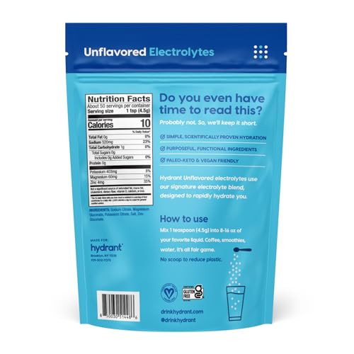 Hydrant Bulk Hydration Powder Unflavored Fast Acting Electrolyte Rehydration Powder 50 Servings