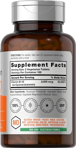 Horbaach B12 Vitamin 200 Tablets 2000 Mcg
