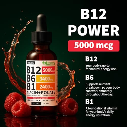 Nusava (4 Pack) Vitamin B12 And B6 Liquid Drops B12 Sublingual 80 Servings 5000Mcg